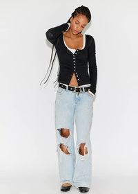 End Game Pointelle Long Sleeve - Black