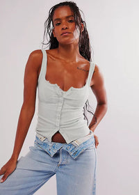 End Game Pointelle Tank - Pale Aqua