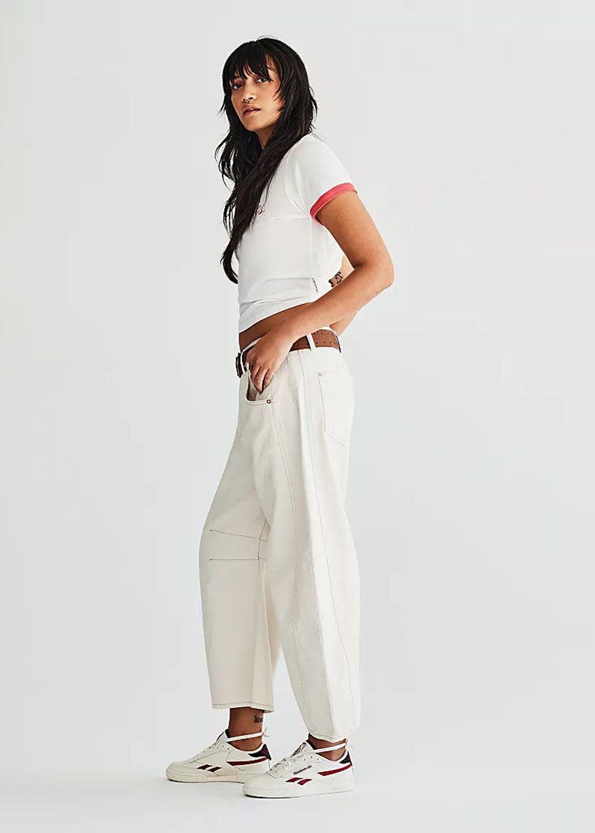 Good Luck Mid Rise Barrel Jeans - Milk