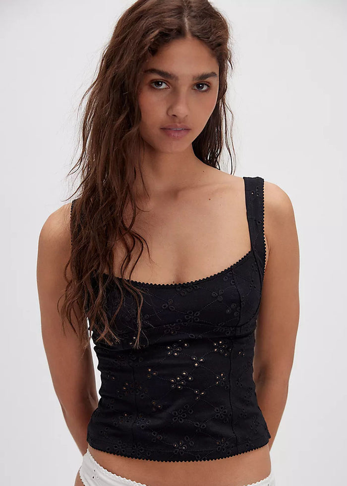 Full Bloom Eyelet Cami - Black