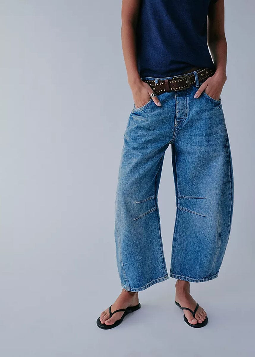 Good Luck Mid Rise Barrel Jeans - Ultra Light Beam