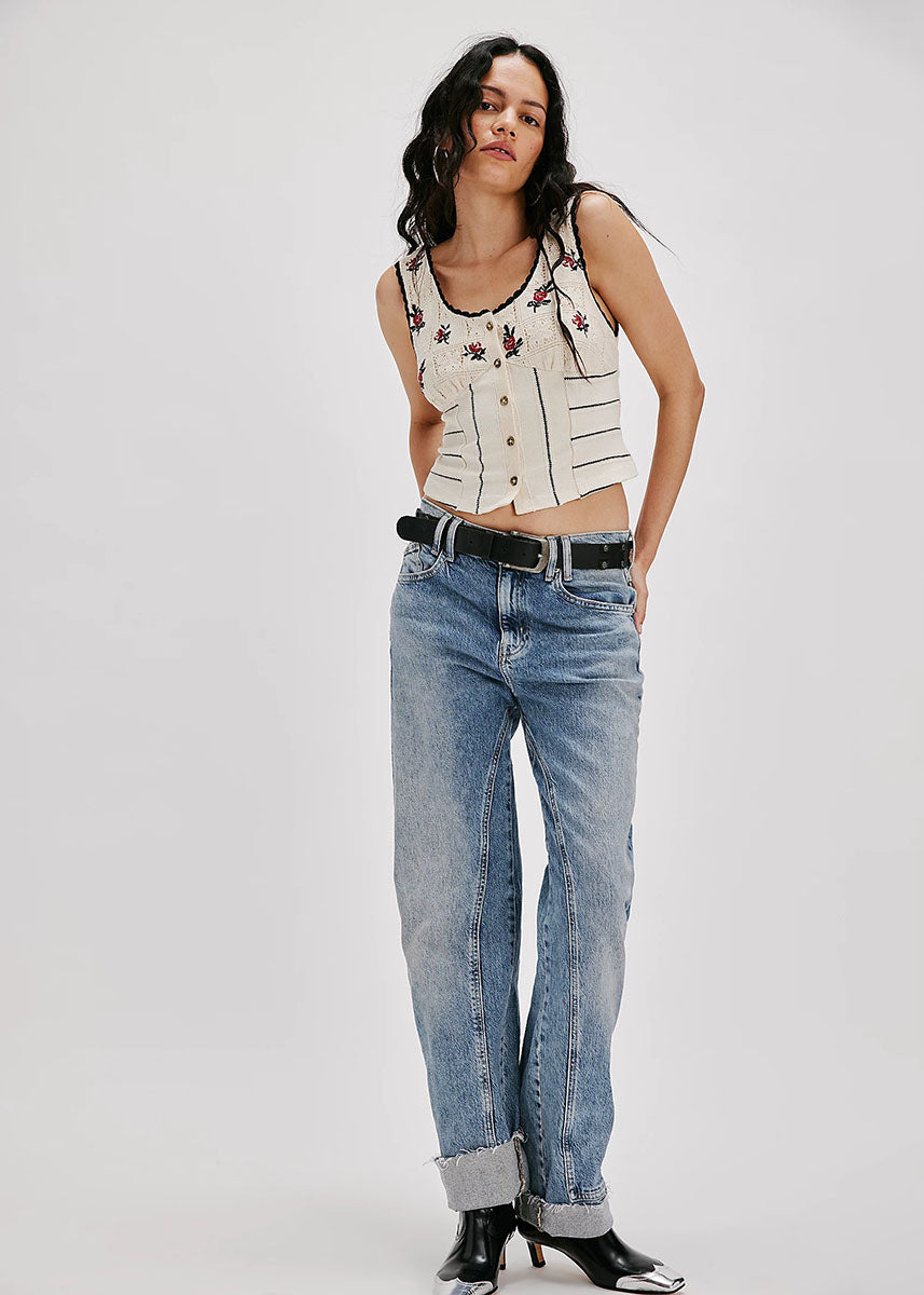 Rose Bud Knit Top - Ivory Combo