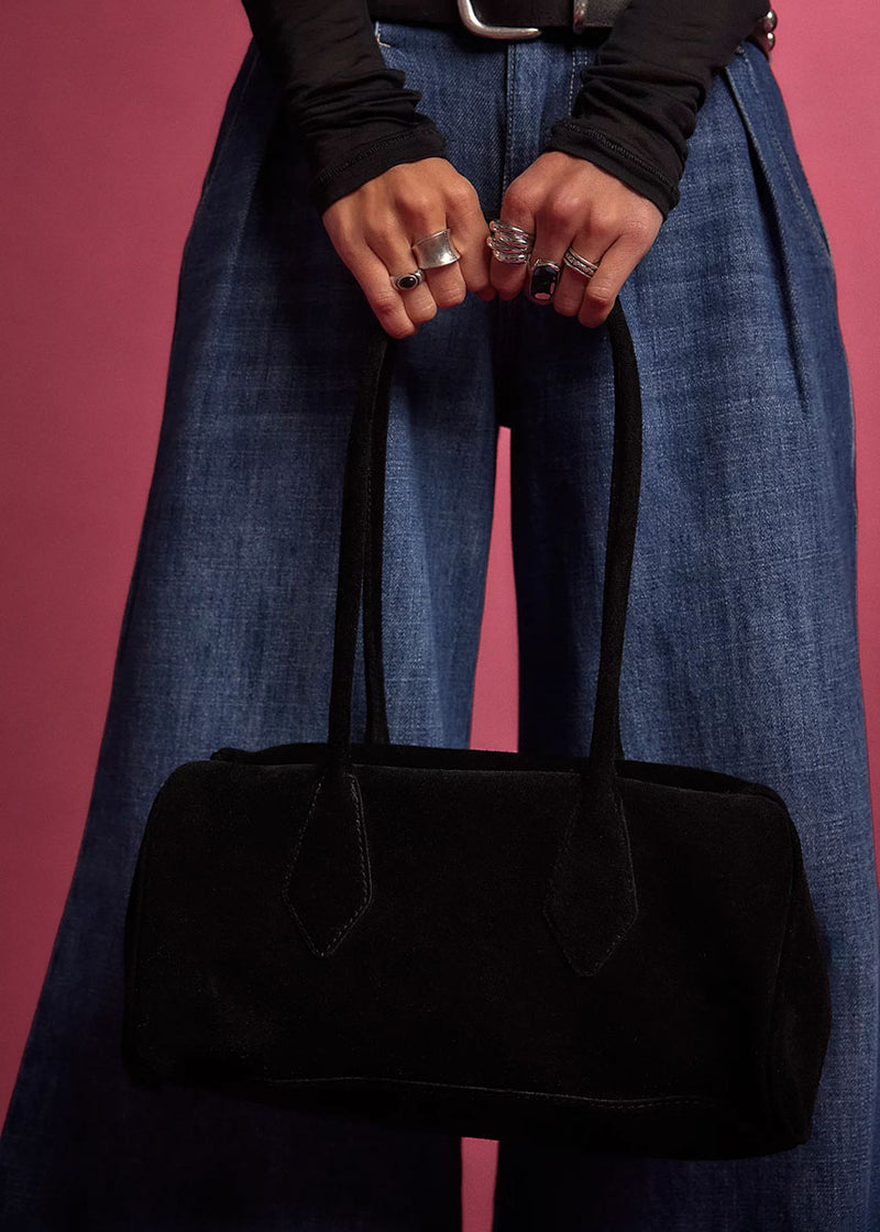 Sierra Suede Shoulder Bag - Black