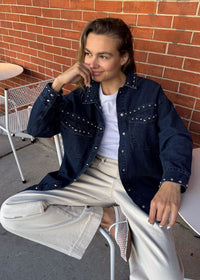 Sasha Studded Denim Jacket - Indigo