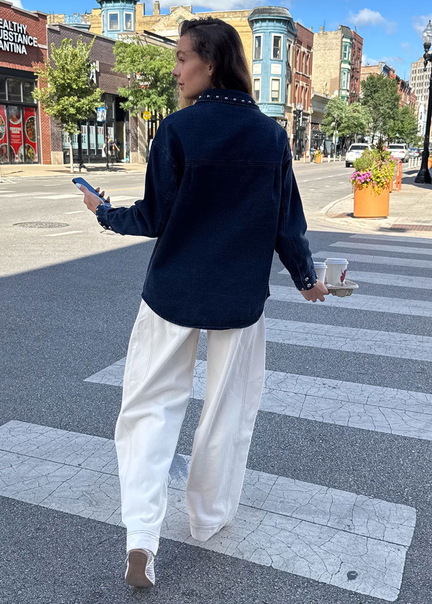 Sasha Studded Denim Jacket - Indigo