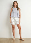 Sky Meadow Peplum Tie Top - Blue & Ivory