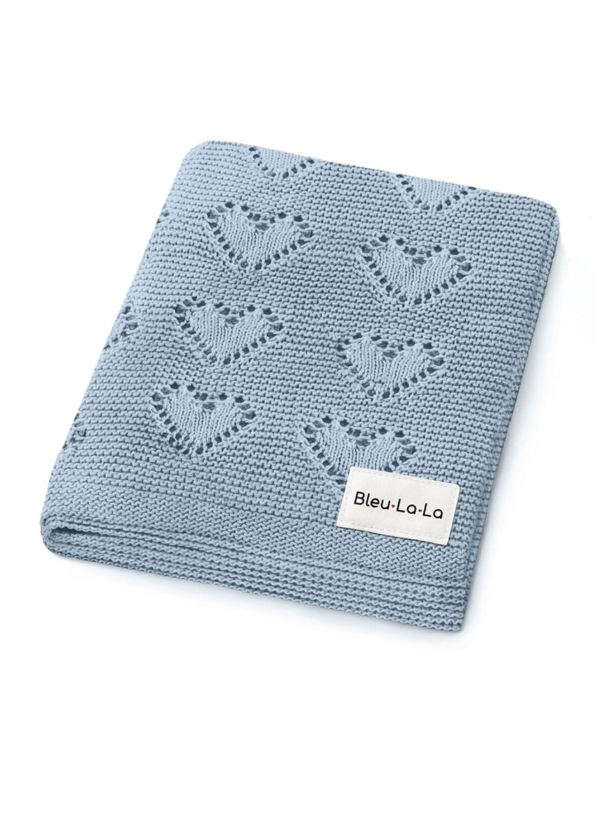 Cotton Receiving & Swaddle Blanket - Baby Blue Heart