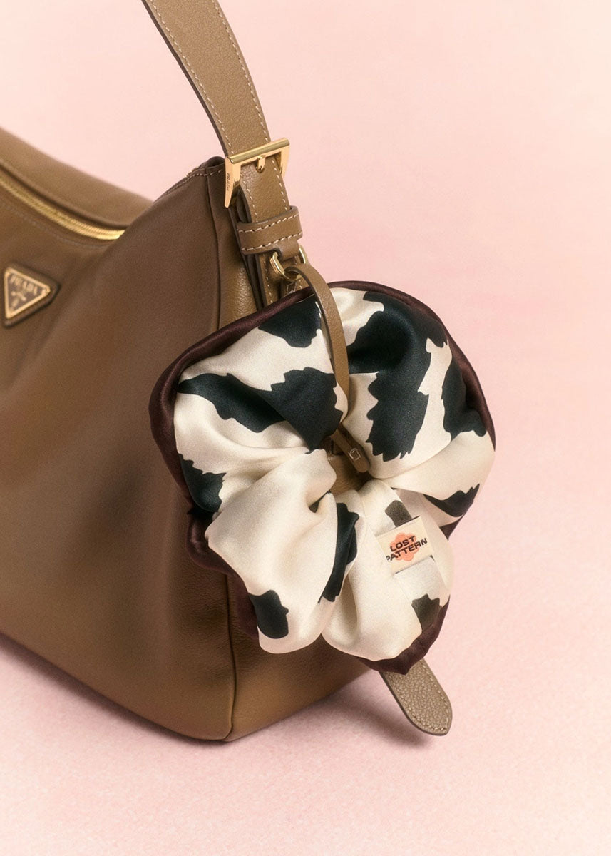 Spot Chic Oversized Silk Scrunchie - Cow Print
