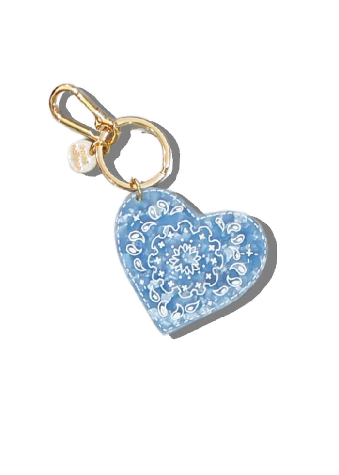 Paisley Heart Bag Charm Keychain - Blue