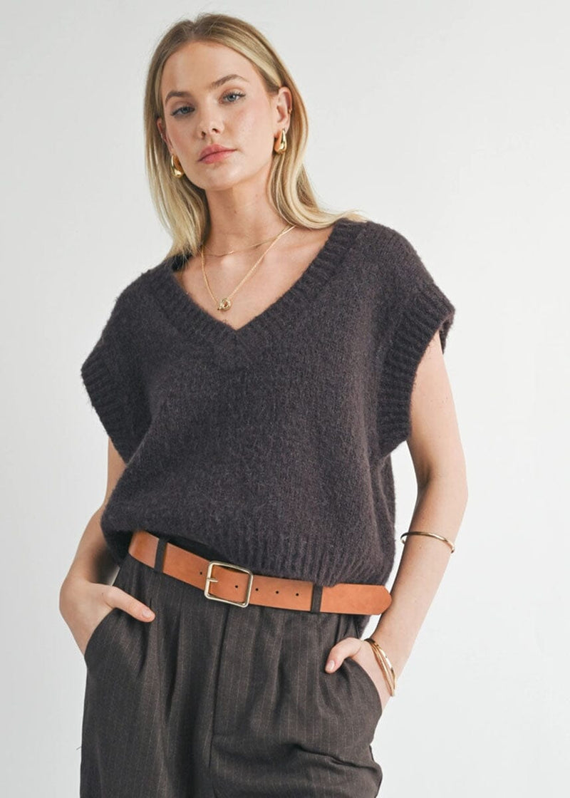 Peyton Oversized V-Neck Sweater Vest - Chocolate