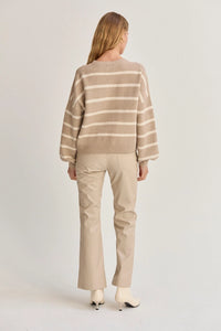 Jenny Balloon Sleeve Stripe Sweater - Sand & Ivory