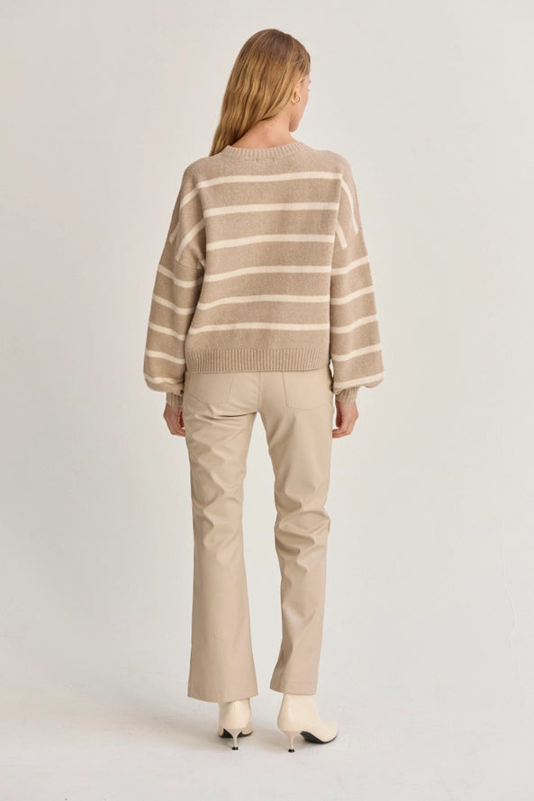 Jenny Balloon Sleeve Stripe Sweater - Sand & Ivory