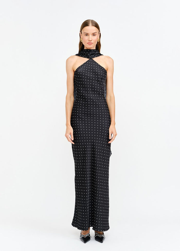Magdalena Halter Dot Dress - Black