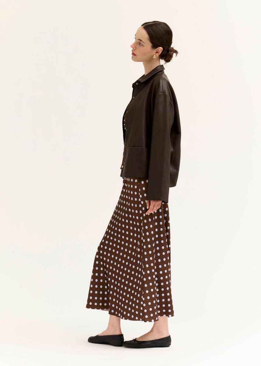 Holly Polka Dot Slip Midi Skirt - Brown Blue