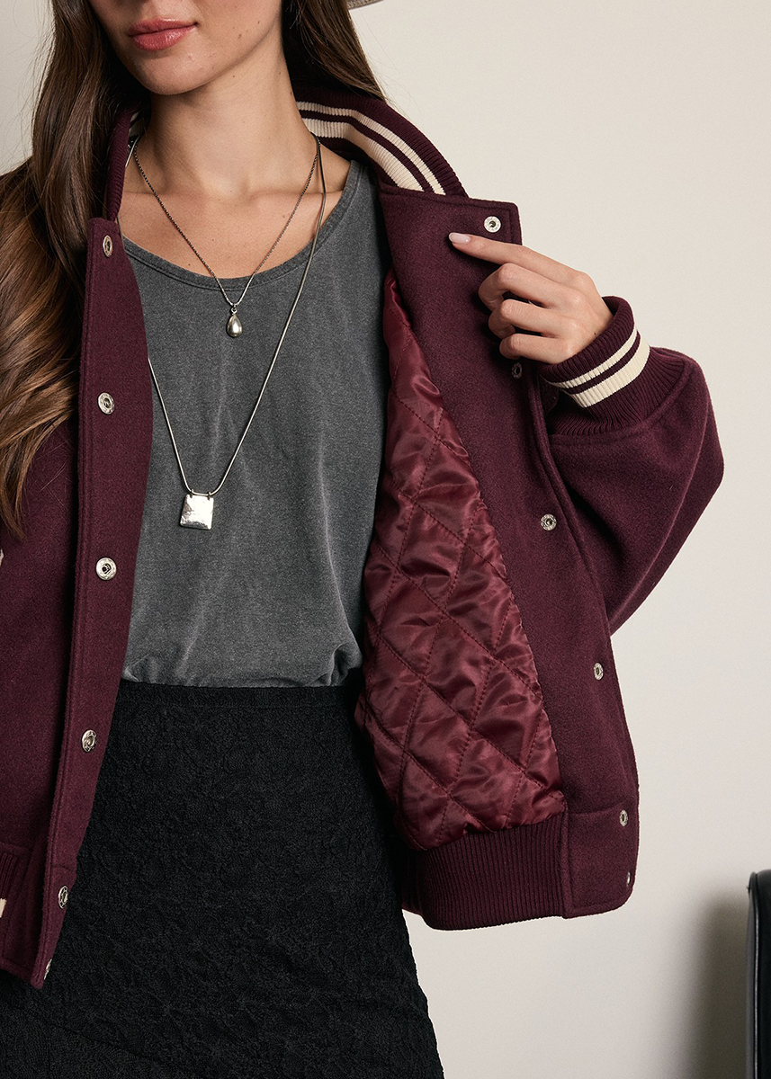 Raphi Varsity Bomber Jacket - Wine