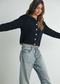 Cordelia Contrast Edge Cardigan - Black Taupe