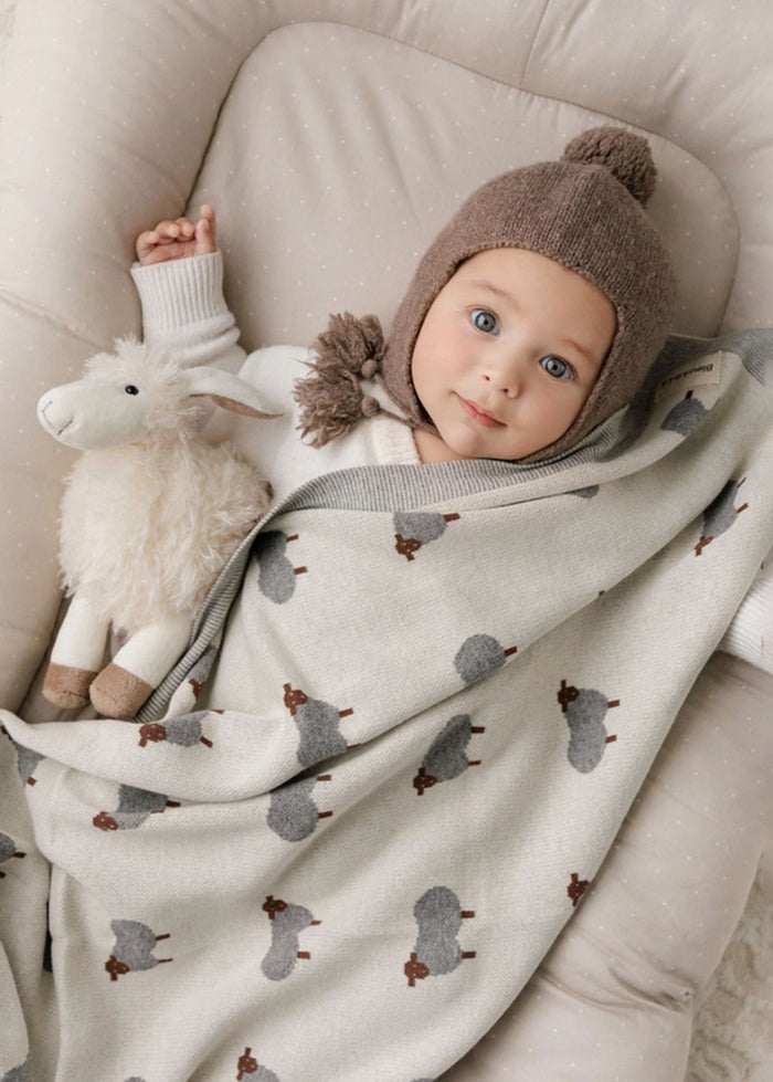 Cotton Receiving & Swaddle Blanket - Grey Sheep