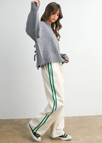 Eagan Striped Drawstring Track Pants - Ivory & Green