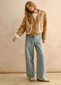 Judy Reversible Suede & Sherpa Jacket - Camel