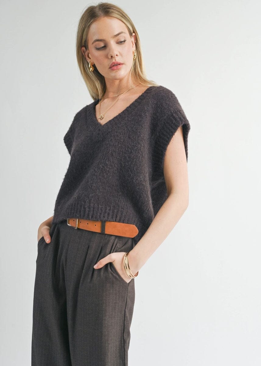 Peyton Oversized V-Neck Sweater Vest - Chocolate