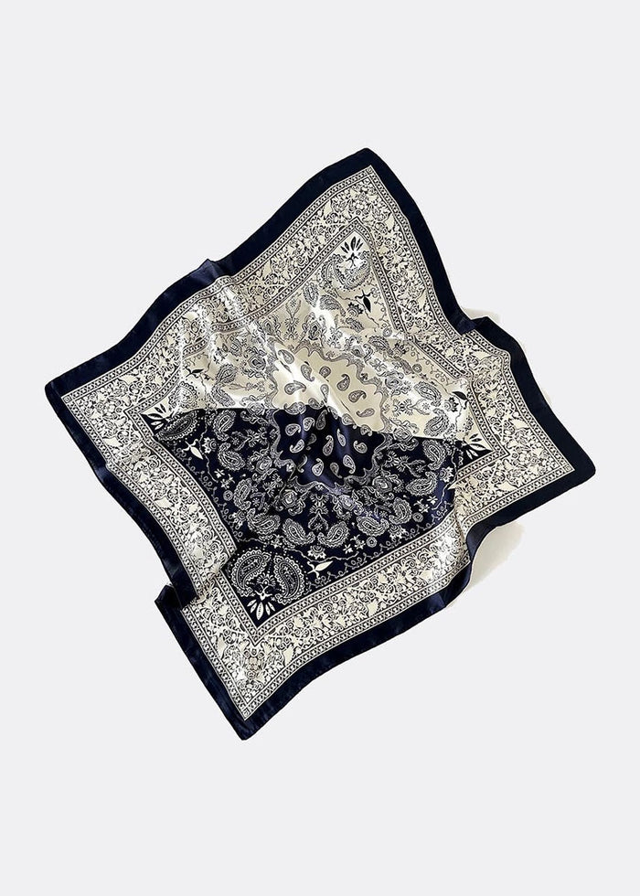 Vintage Paisley Square Satin Scarf - Black & Beige