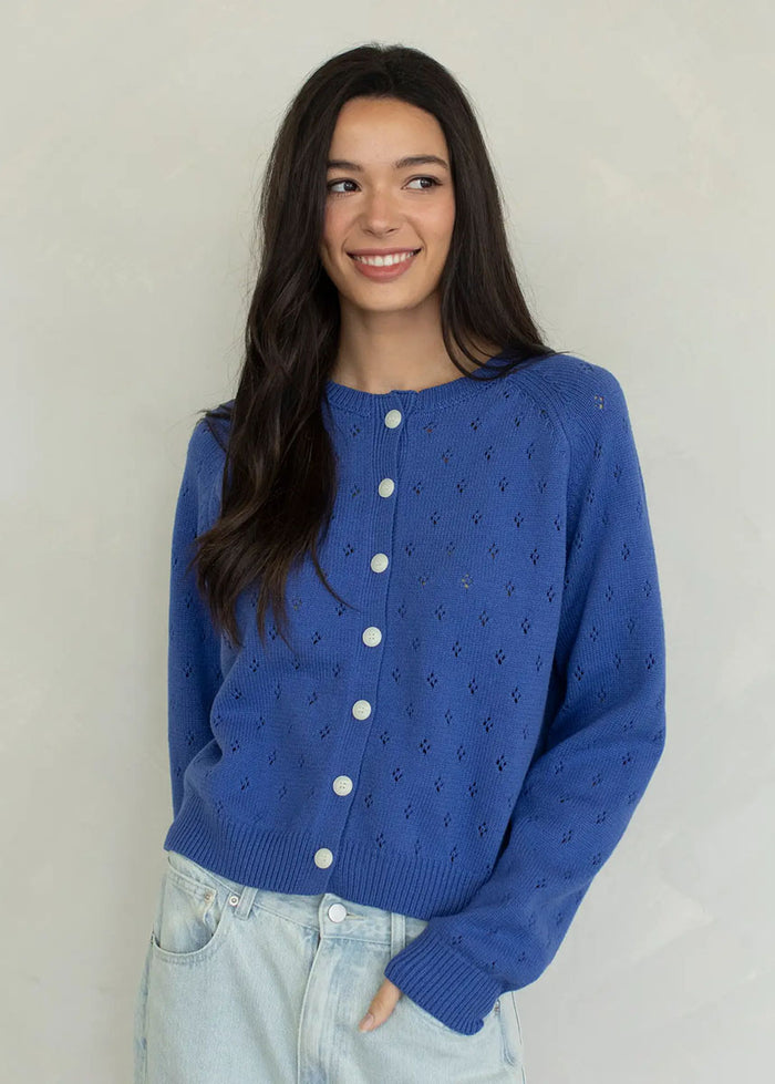 Dara Eyelet Cardigan - Vintage Blue