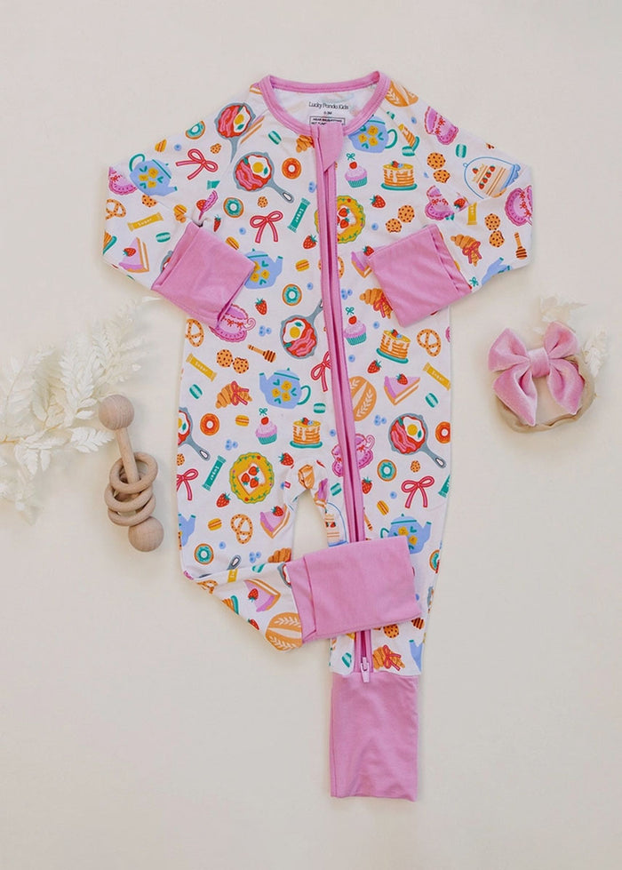 Breakfast Whimsy Bamboo Zipper Romper