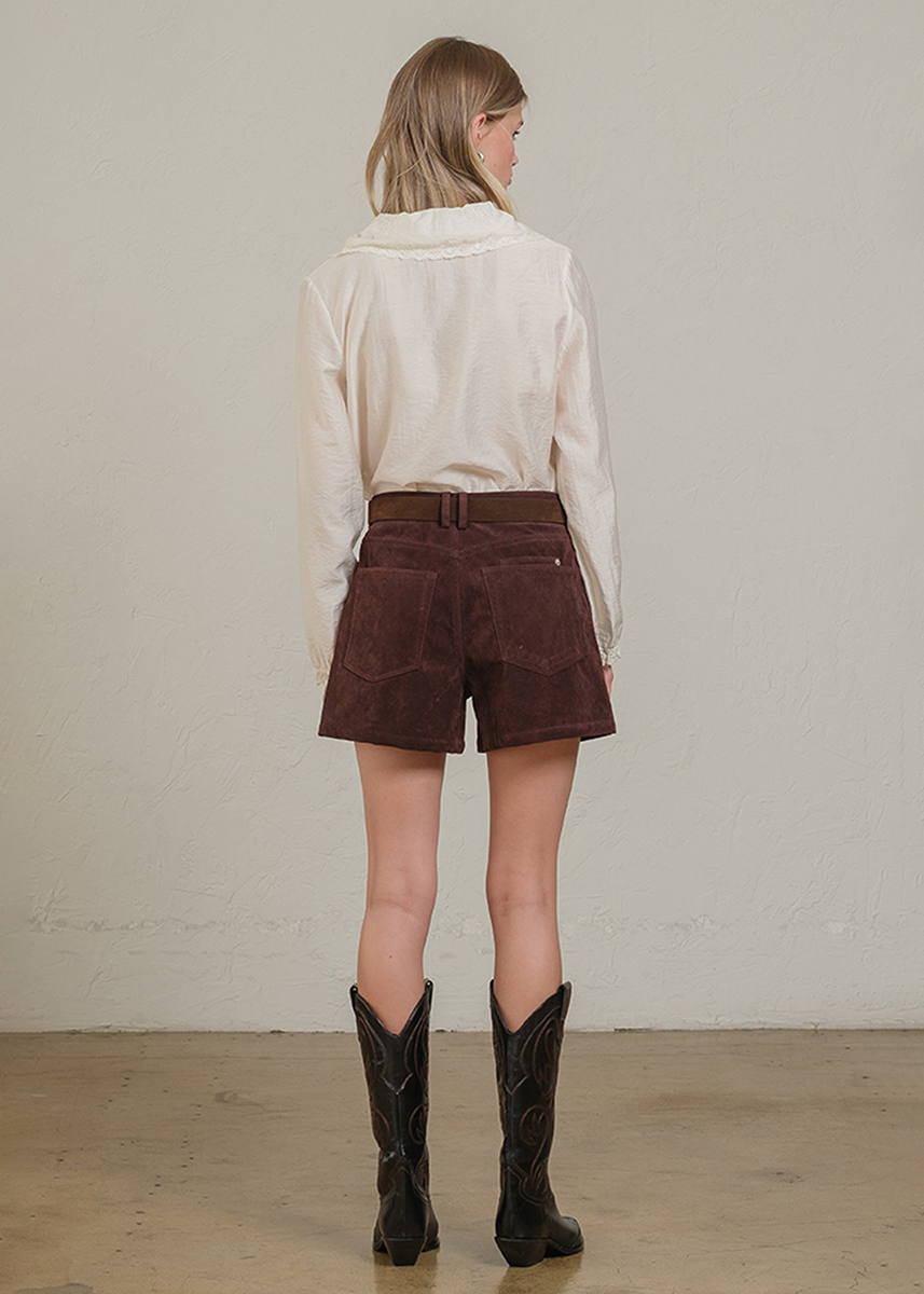 Charleen Suede High-Rise Shorts - Rum