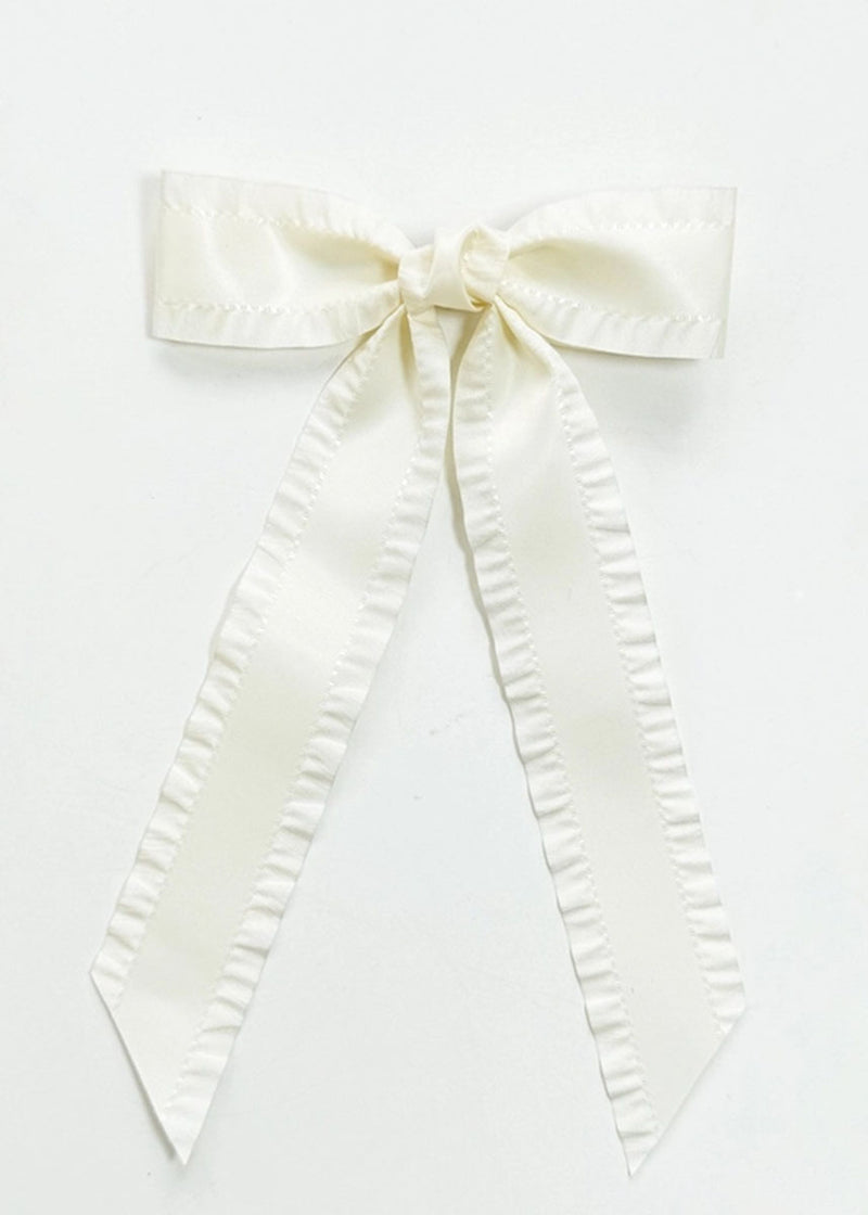 Ruffle Ribbon Bow Hair Clip - Beige