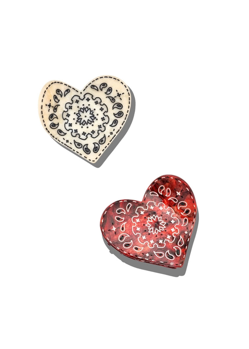 Paisley Heart Claw Clip - Red