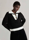 Iris Funnel Neck Contrast Sweater - Black