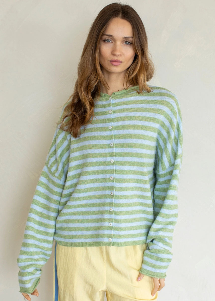 Piper Striped Cardigan - Matcha