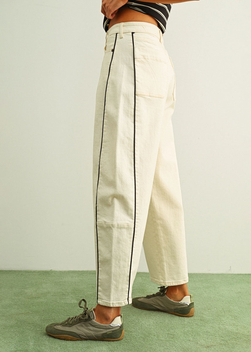 Berlin Piped Barrel Pant - Ecru & Black