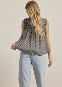 Jessie Gingham Ruffle Top - Black