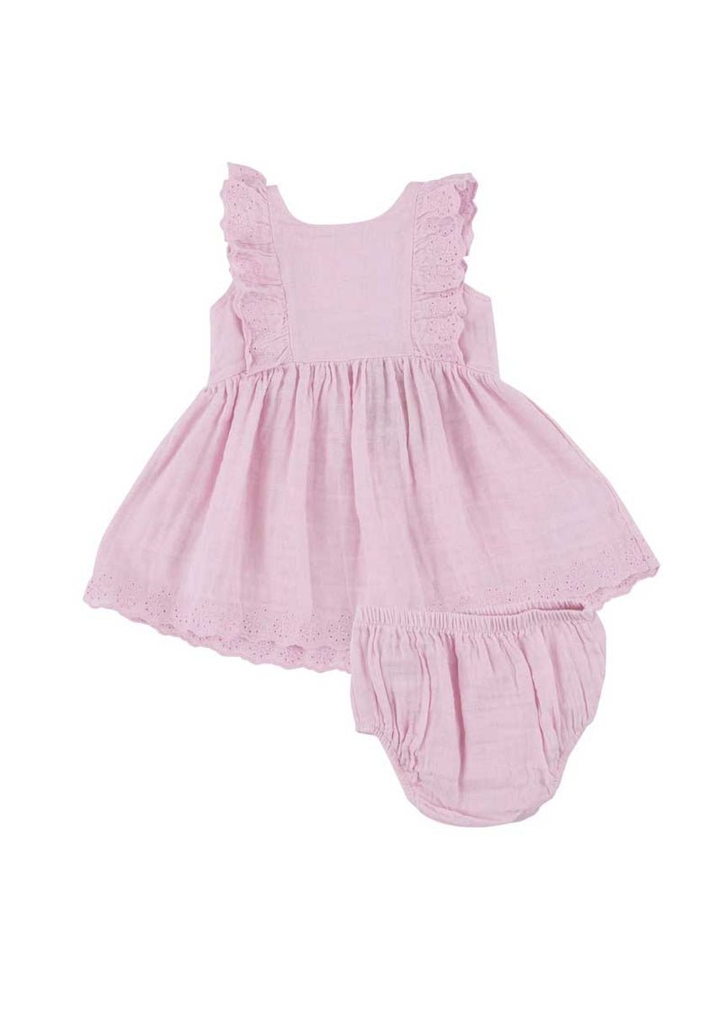 Eyelet Edged Dress & Bloomers - Ballet Solid Muslin