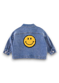 Kids Happy Face Denim Jacket - Blue
