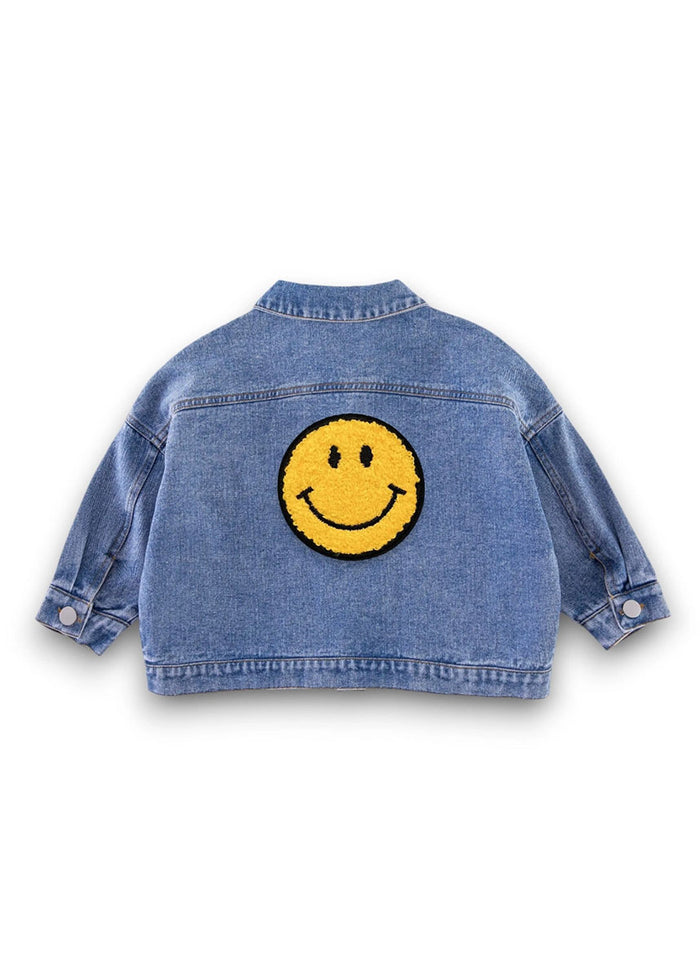 Kids Happy Face Denim Jacket - Blue