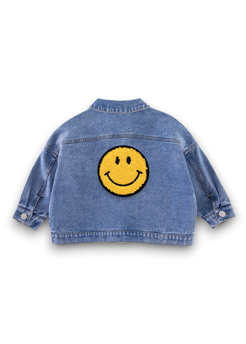 Kids Happy Face Denim Jacket - Blue