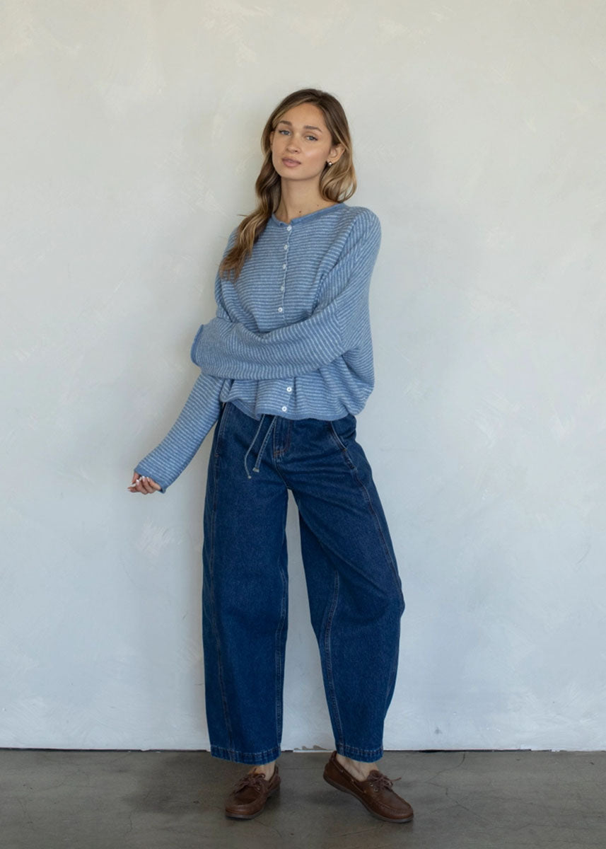 Piper Pin Striped Cardigan - Dusty Blue