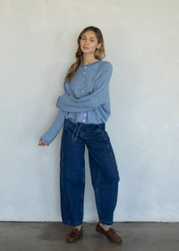 Piper Pin Striped Cardigan - Dusty Blue