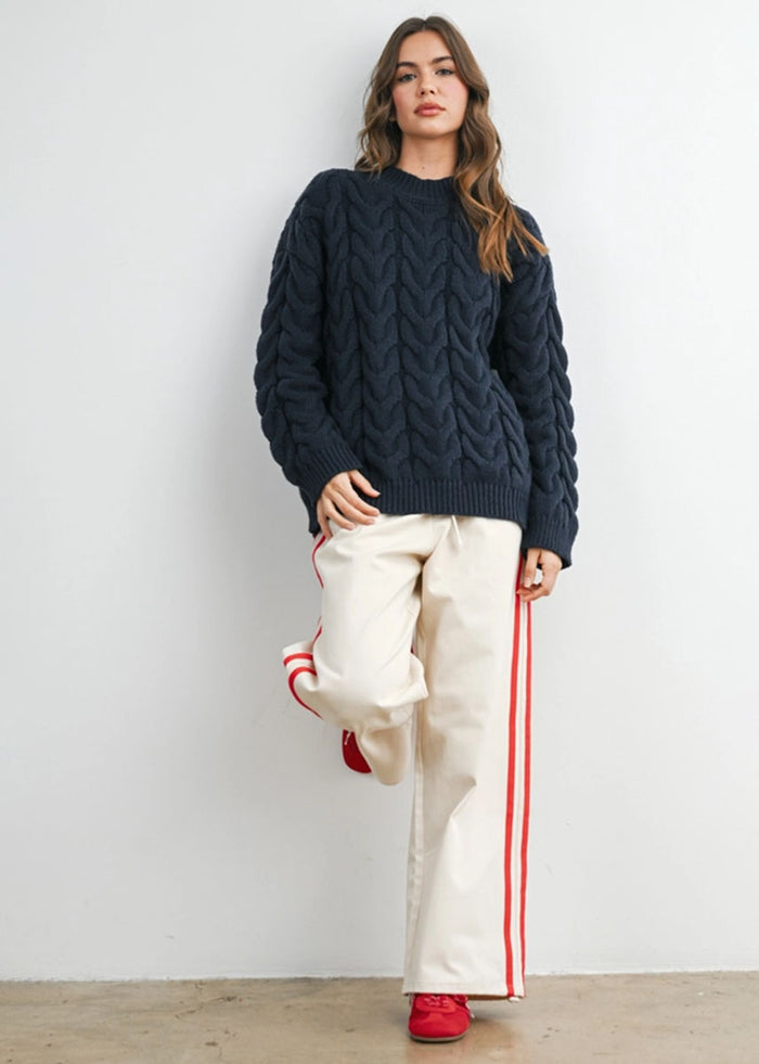 Eagan Striped Drawstring Track Pants - Ivory & Red