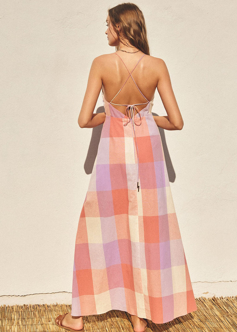 Passion Checkered Maxi Dress - Lavender Blush