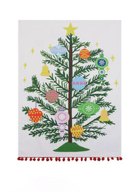 Vintage Christmas Tree Pom Pom Tea Towel