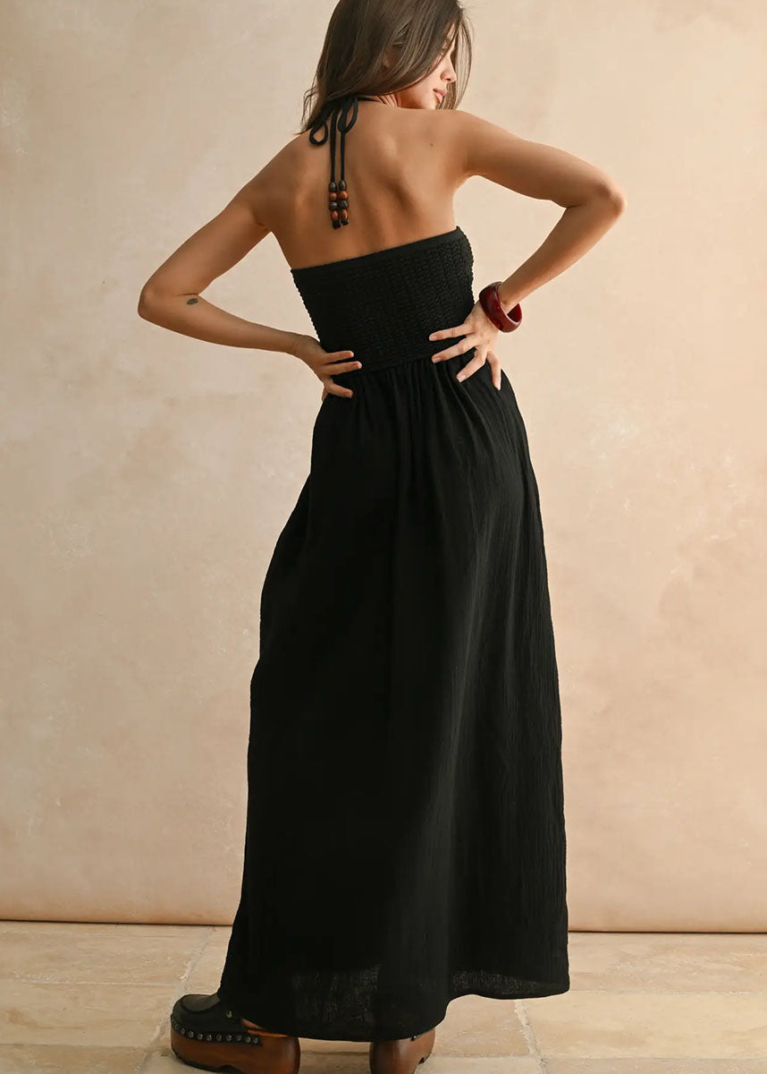 Darla Crochet Contrast Maxi Dress - Black