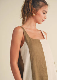Laurel Color Block Linen Mini Dress - Olive & Oatmeal