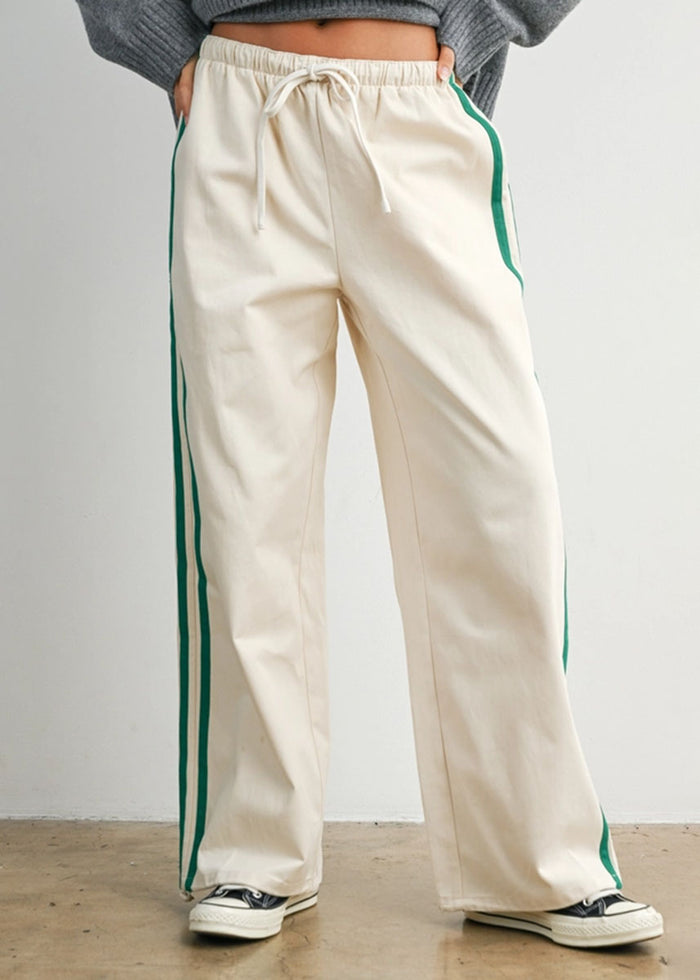 Eagan Striped Drawstring Track Pants - Ivory & Green