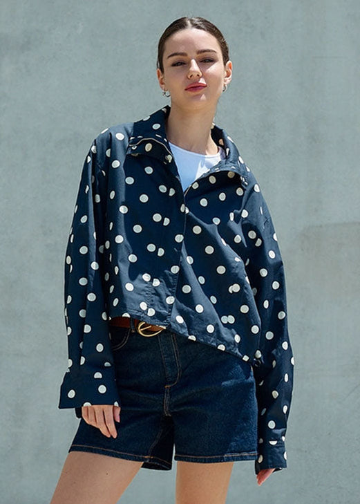 Abby Polka Dot Zip Up Jacket - Navy