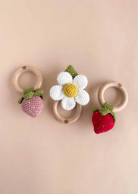 Crochet Strawberry Rattle Teether - Red