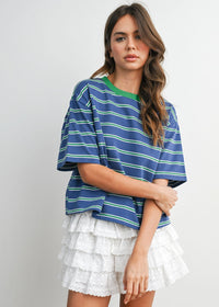 Emiko Striped Crop Tee - Blue & Green