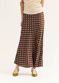Holly Polka Dot Slip Midi Skirt - Brown Blue